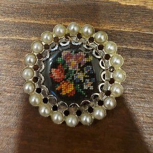 Vintage Flower Cross Stitch Brooch